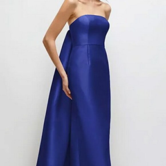 Alfred Sung Cobalt Blue Strapless Satin Gown W/Removable Train D876 - Picture 1 of 6